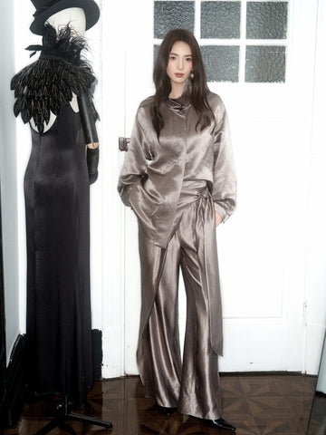 Draped wide-leg satin  trousers