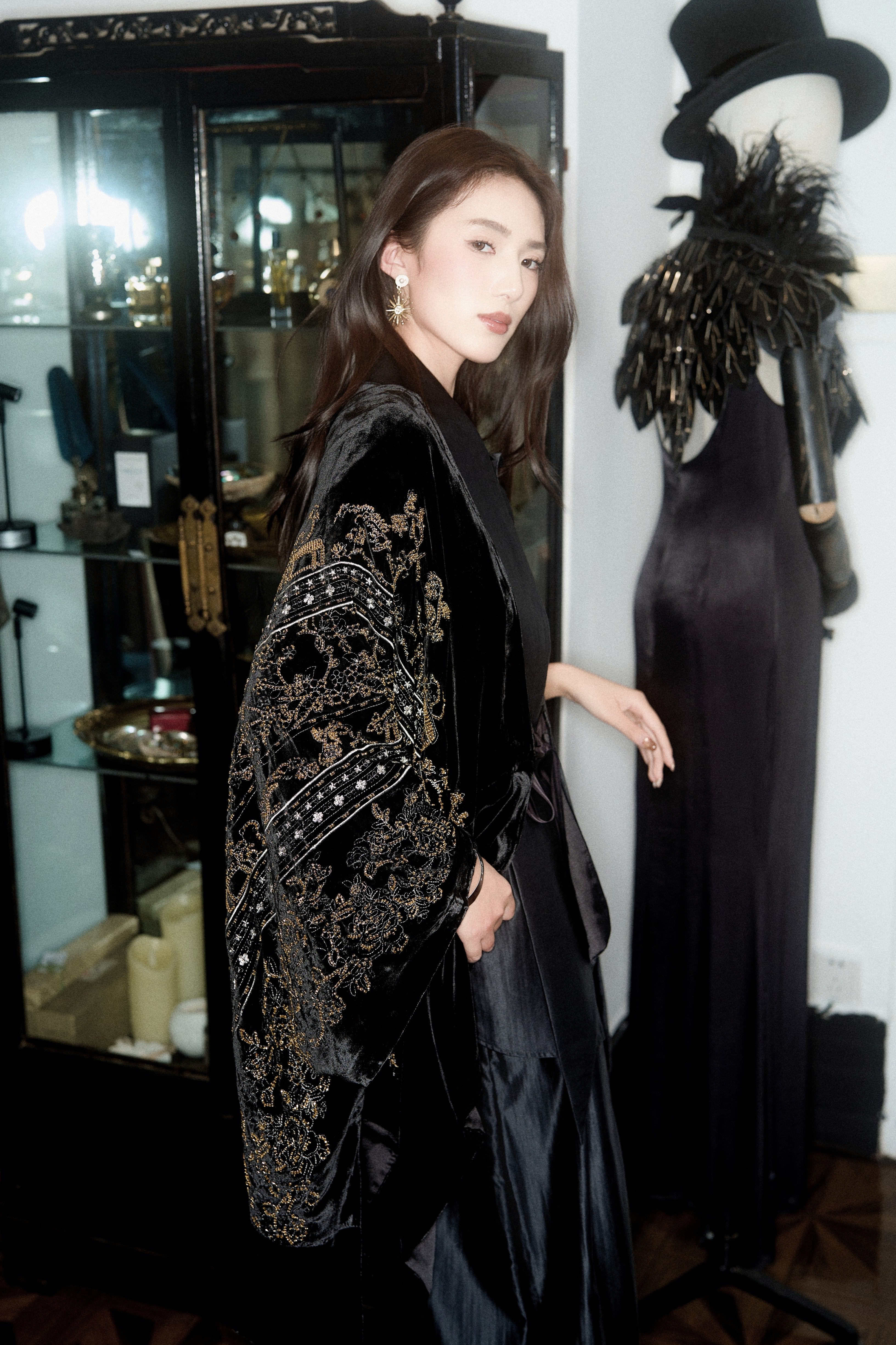 Regency black velvet embroidered cape