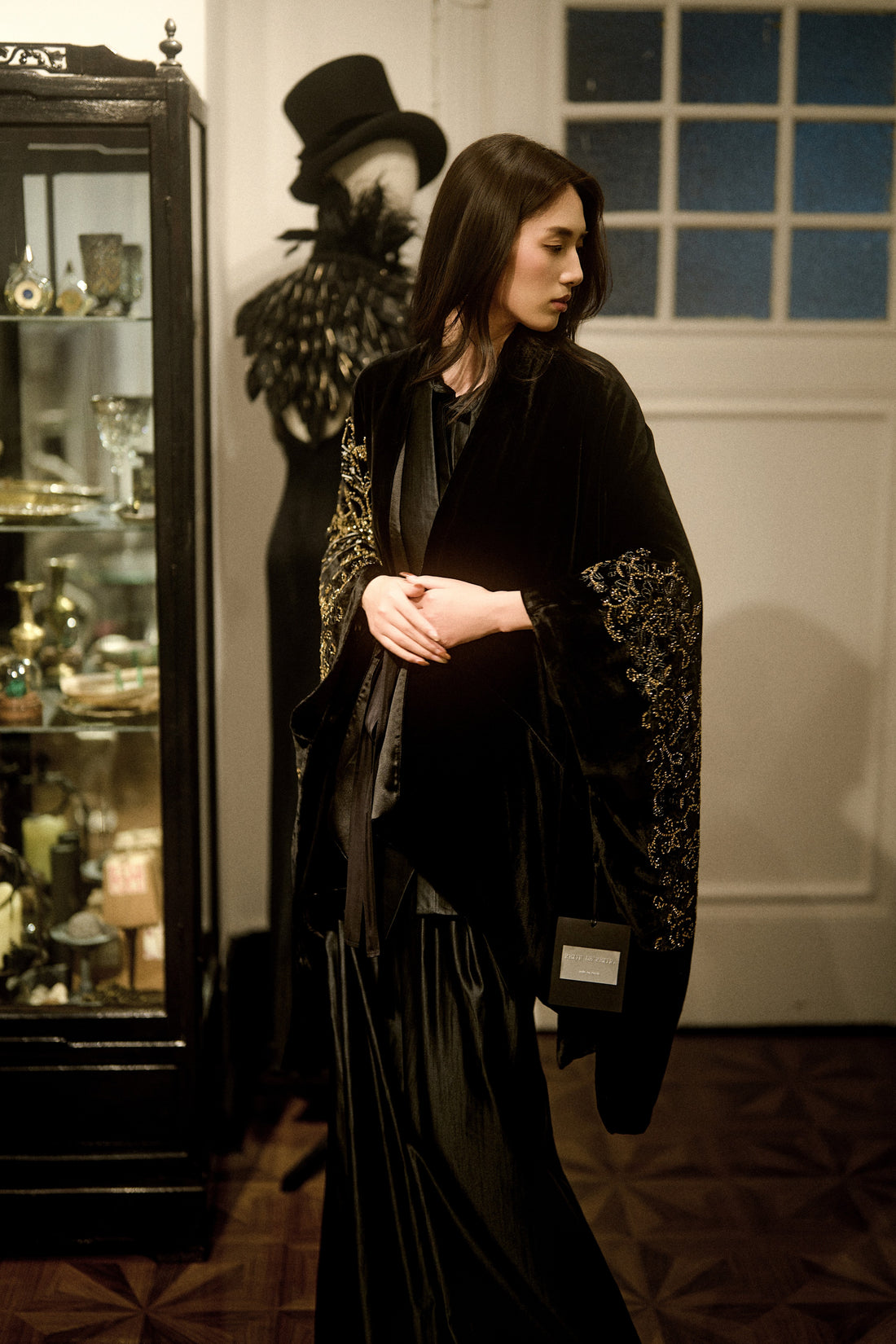 Regency black velvet embroidered cape