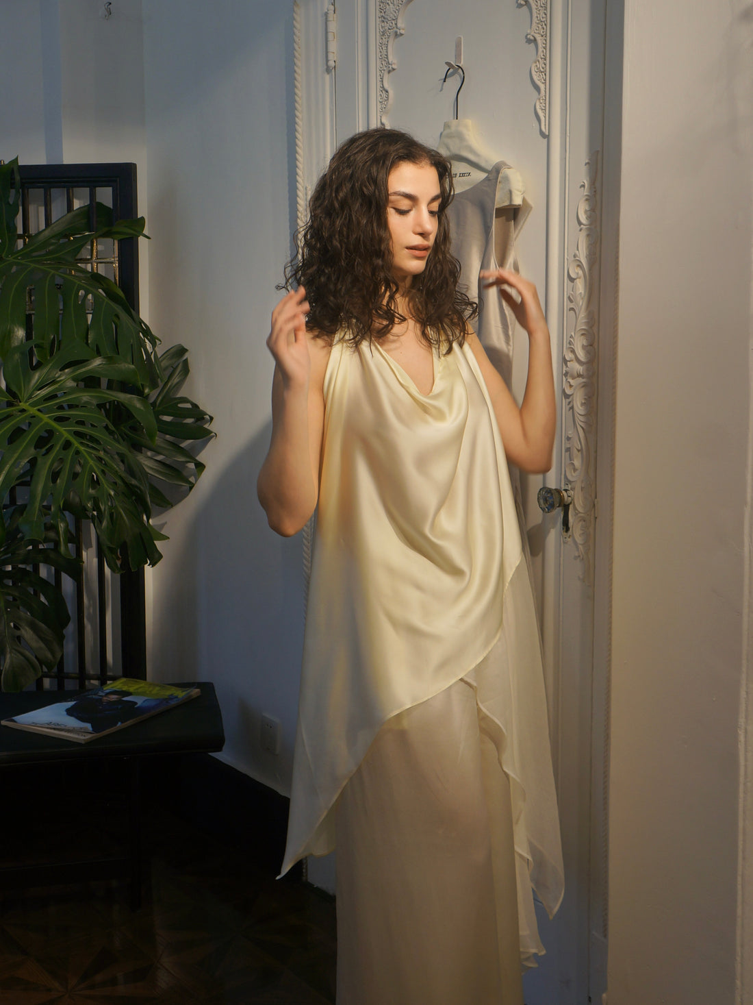 Sculptural draped halter top