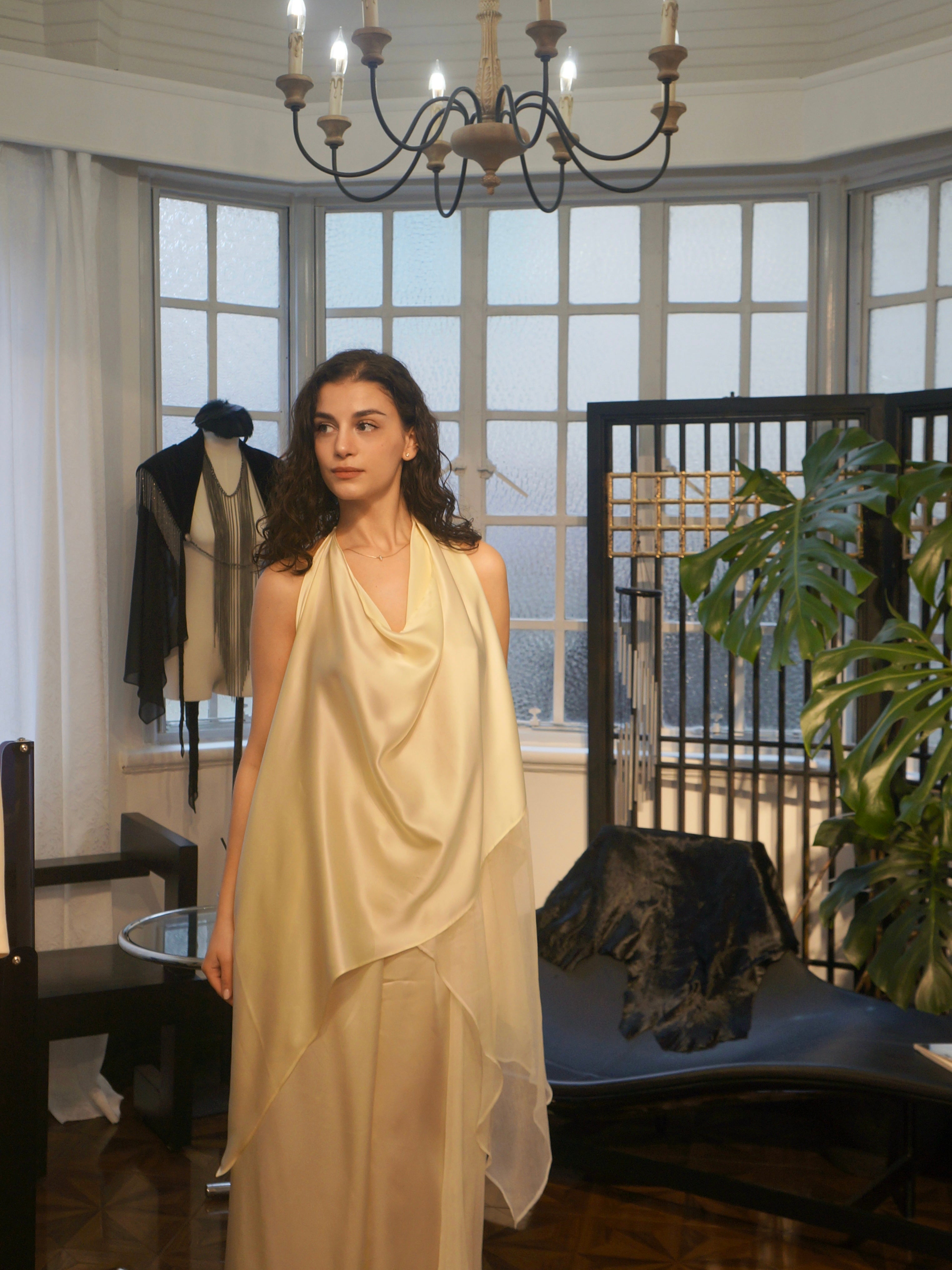 Sculptural draped halter top