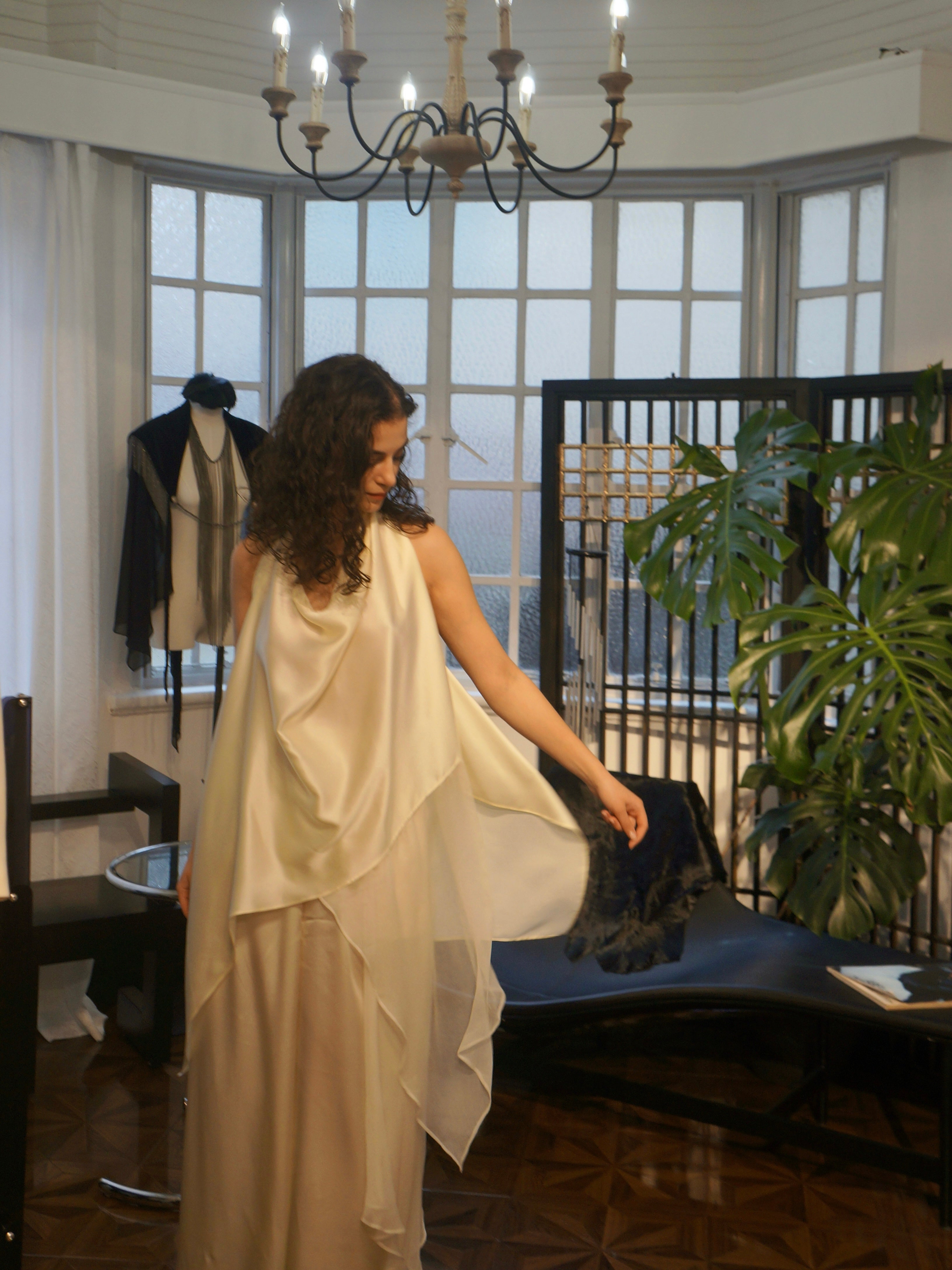Sculptural draped wide-leg trousers