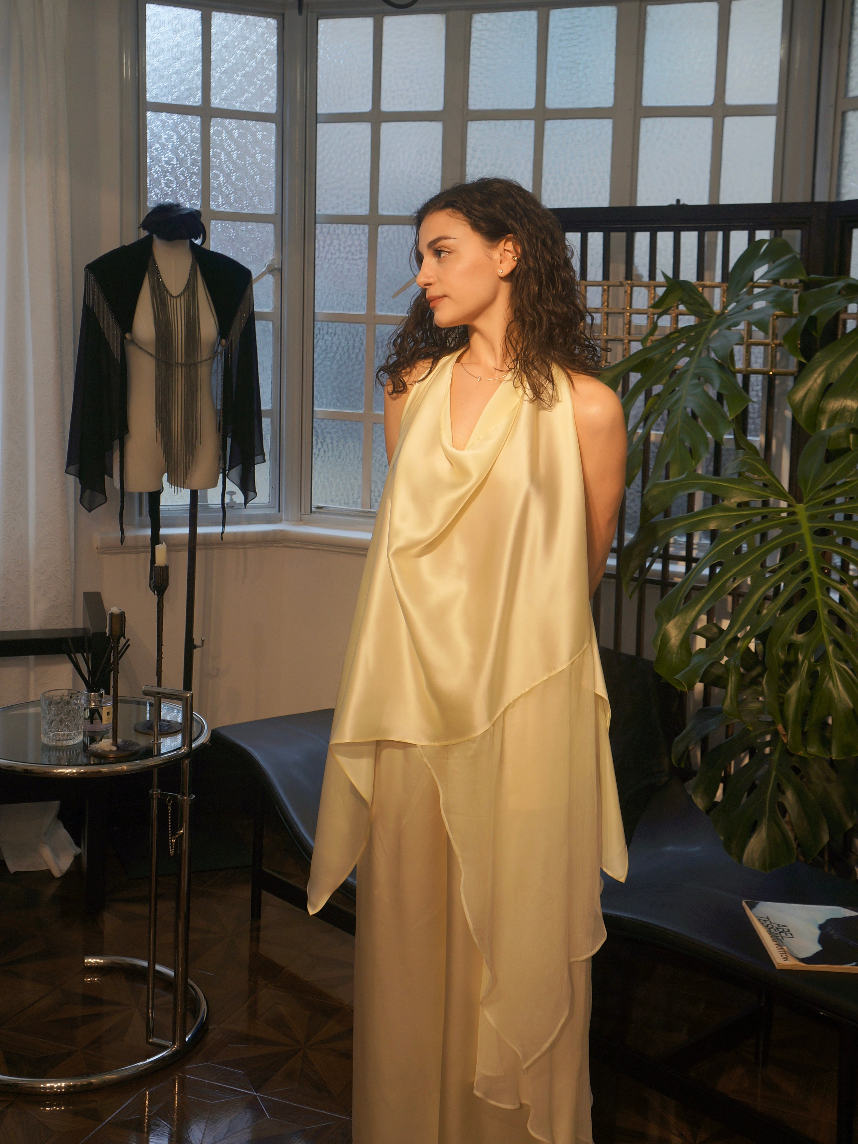 Sculptural draped wide-leg trousers