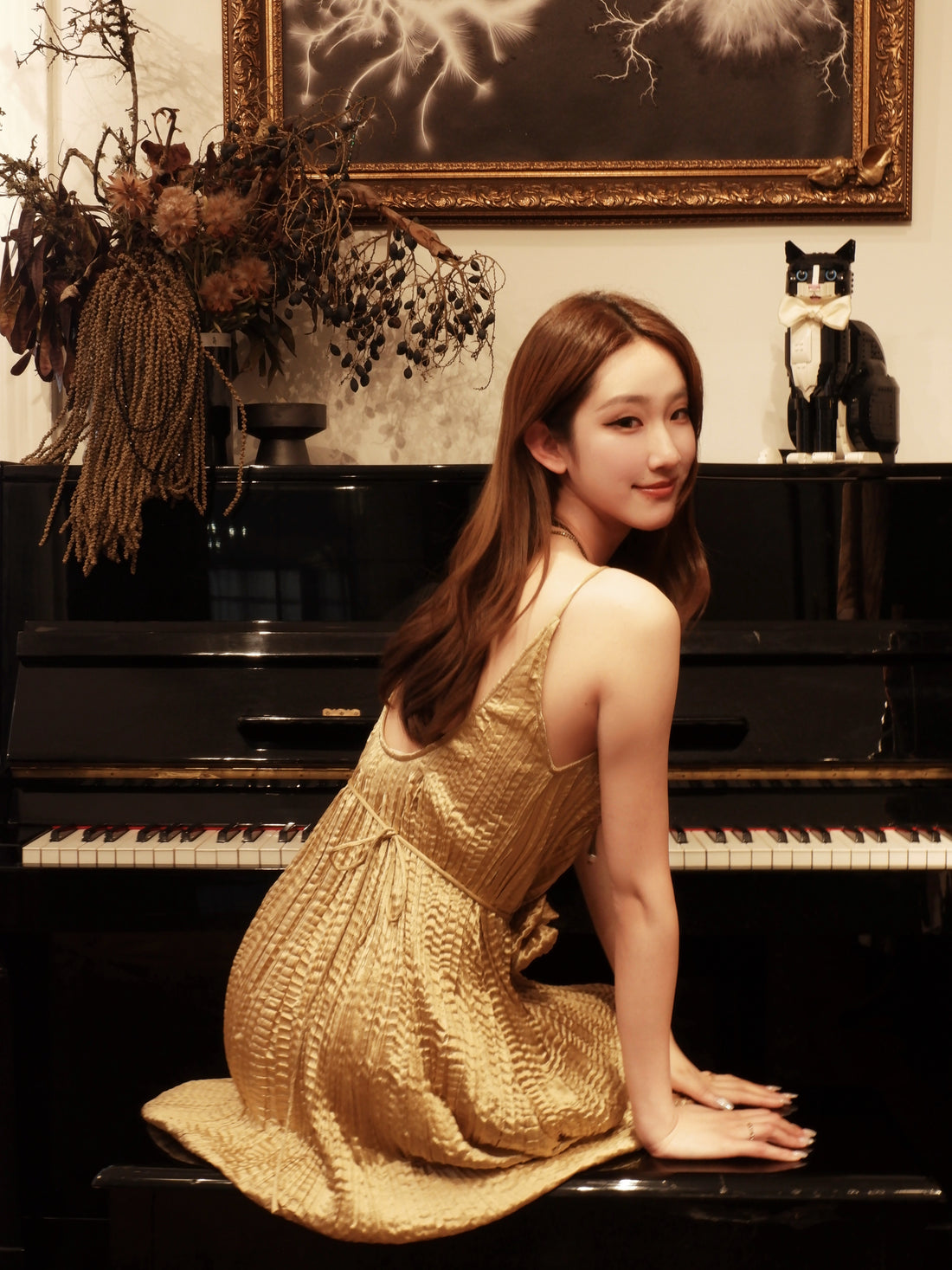 Gilded echo pleated dress