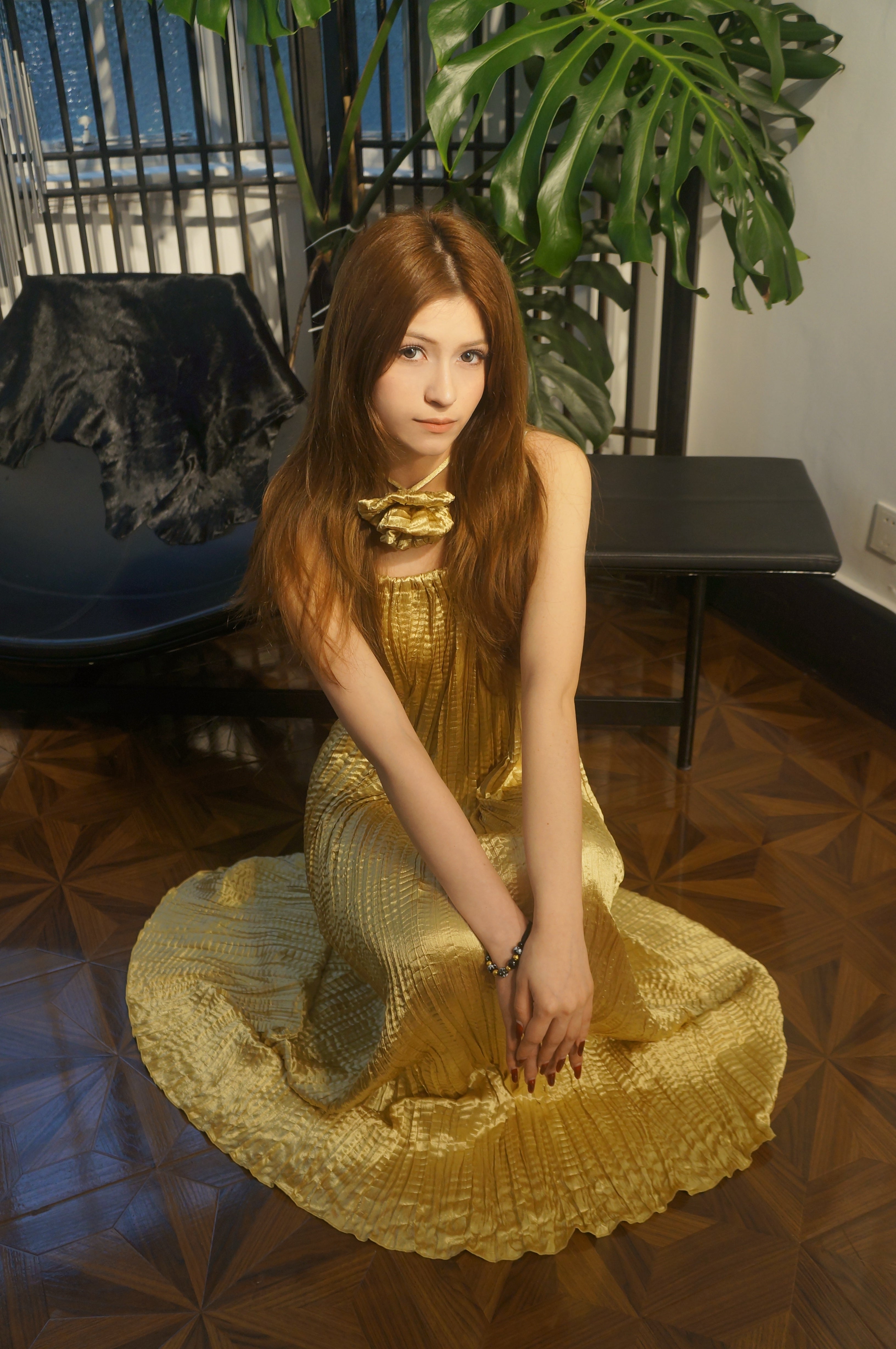 Gilded echo pleated dress