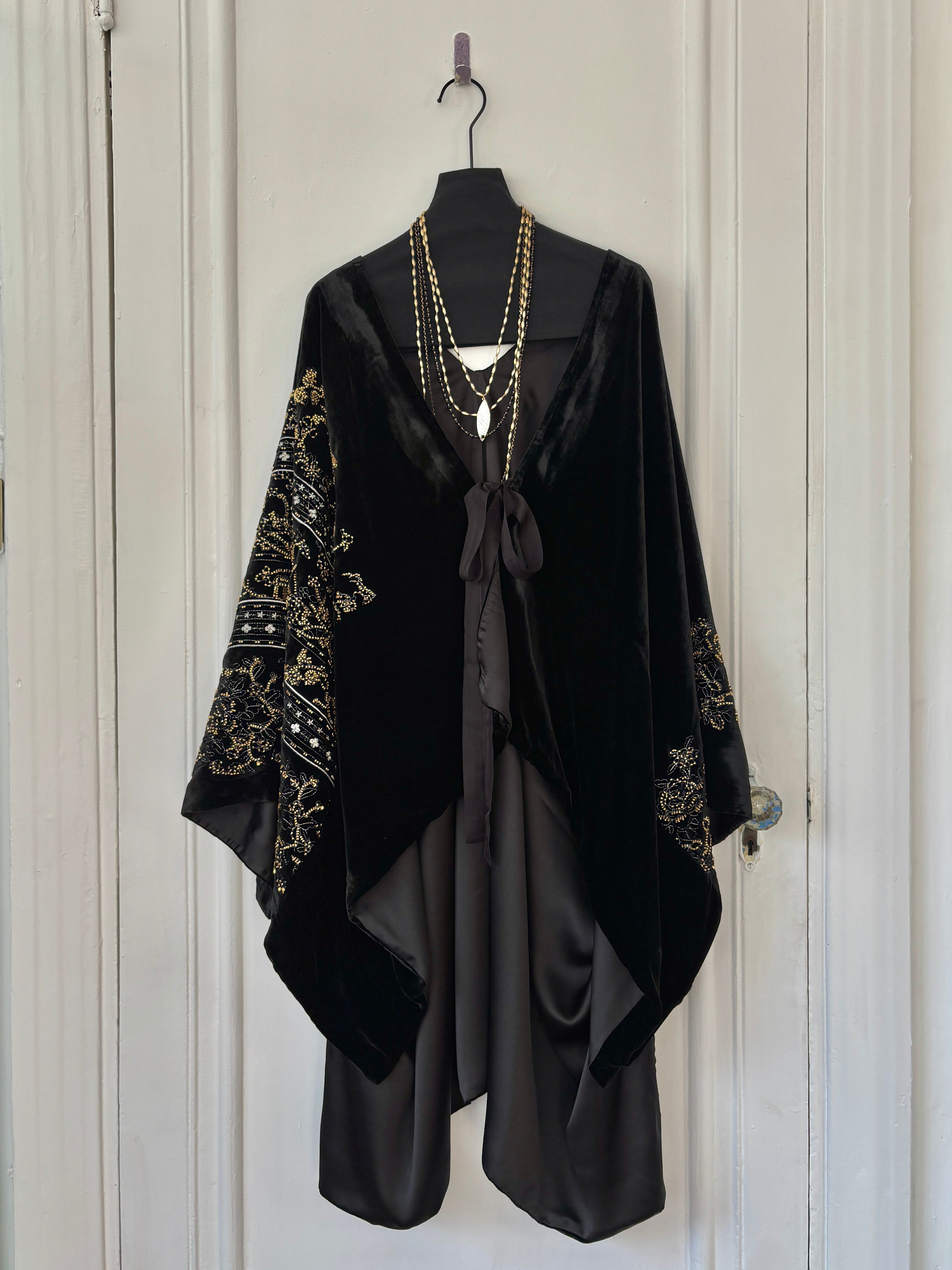 Regency black velvet embroidered cape