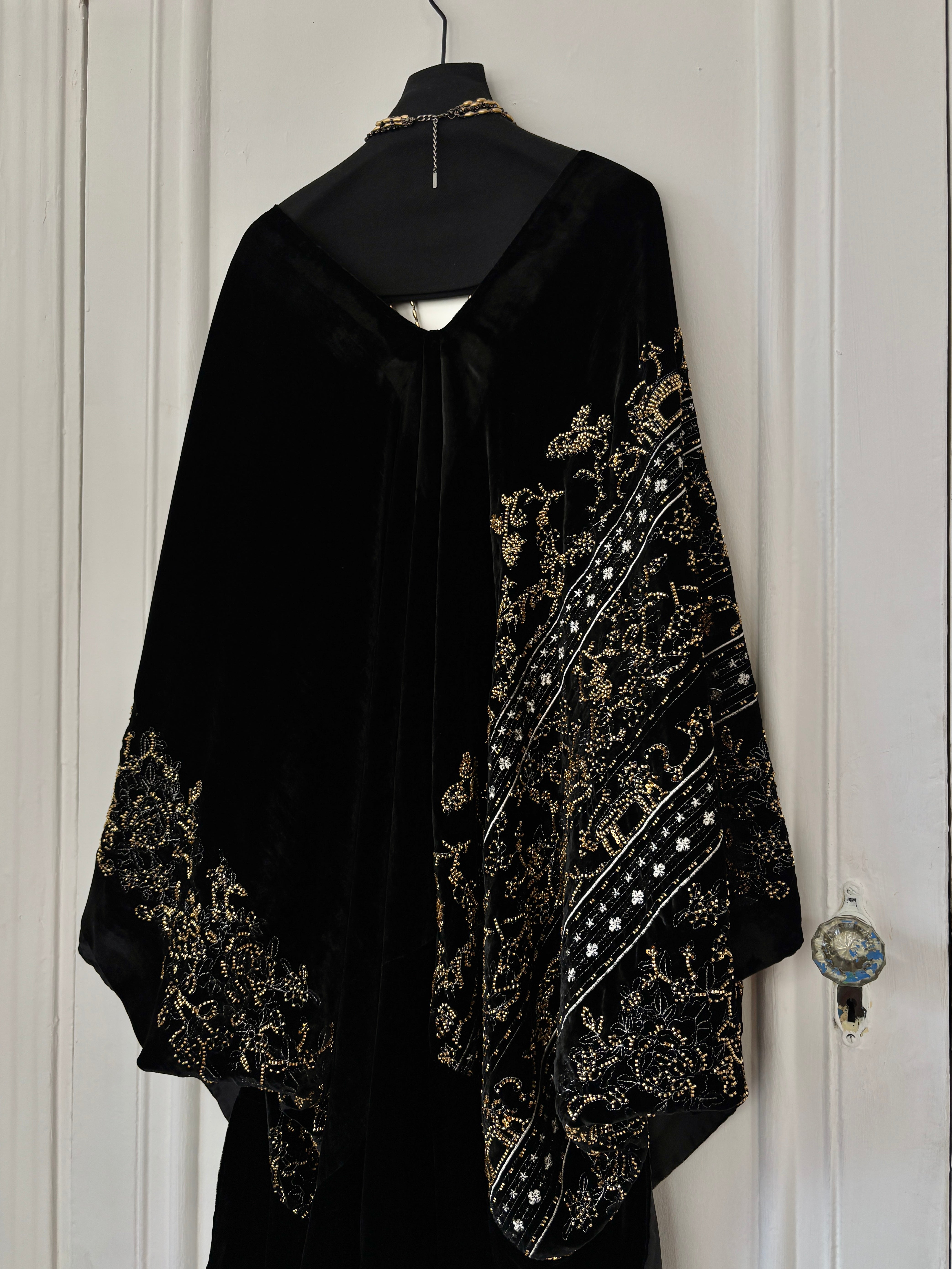 Regency black velvet embroidered cape
