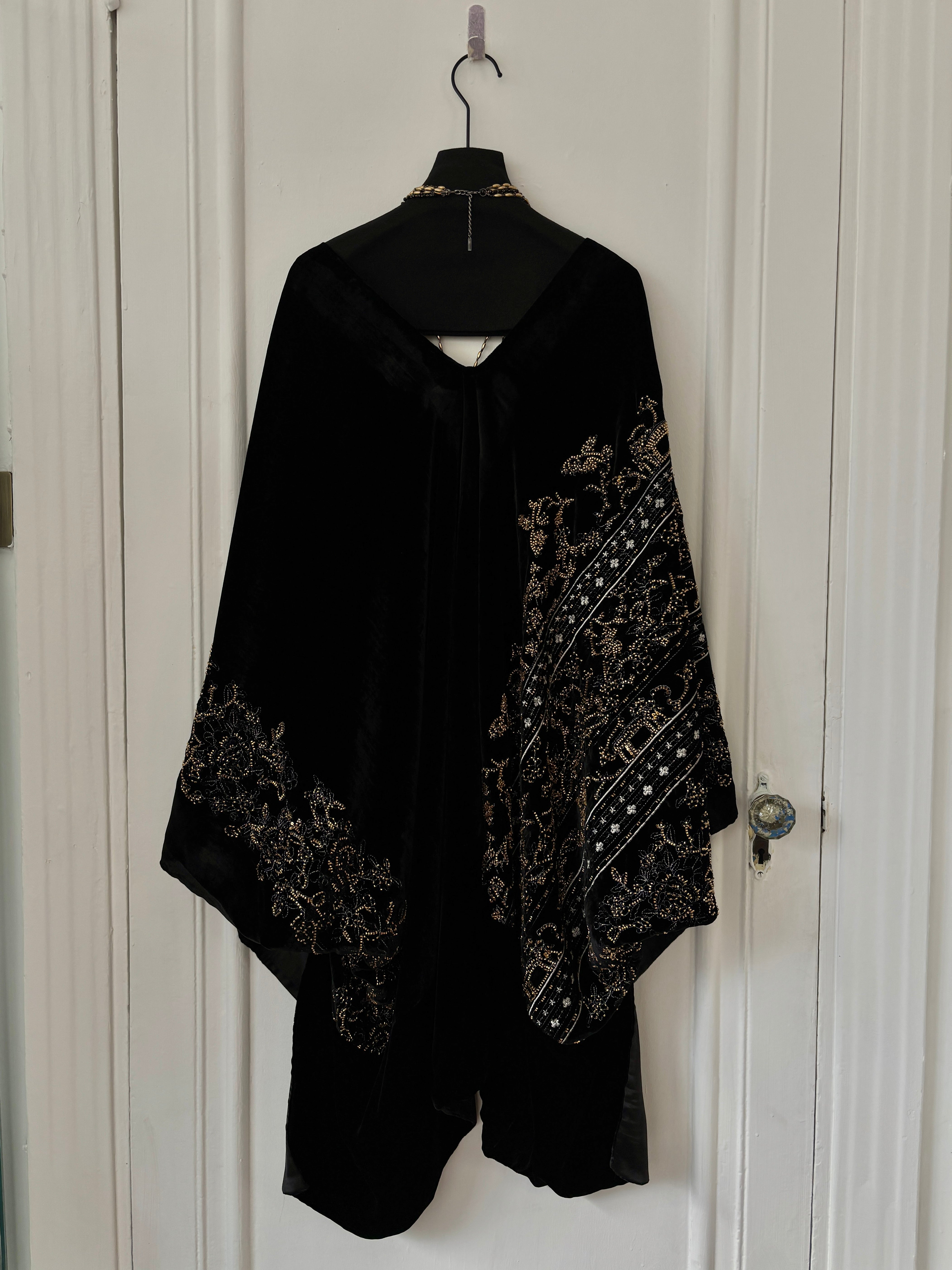 Regency black velvet embroidered cape