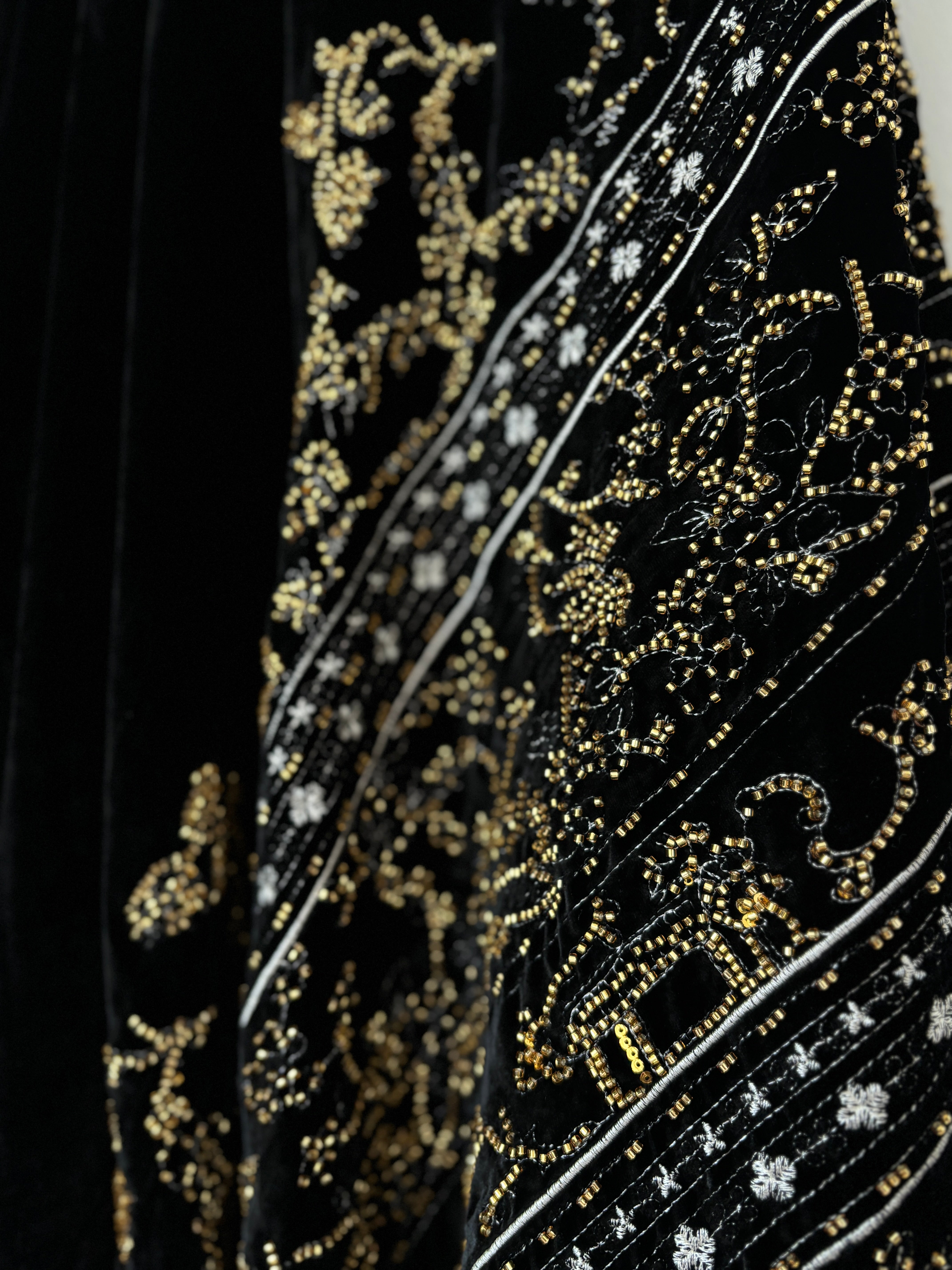 Regency black velvet embroidered cape