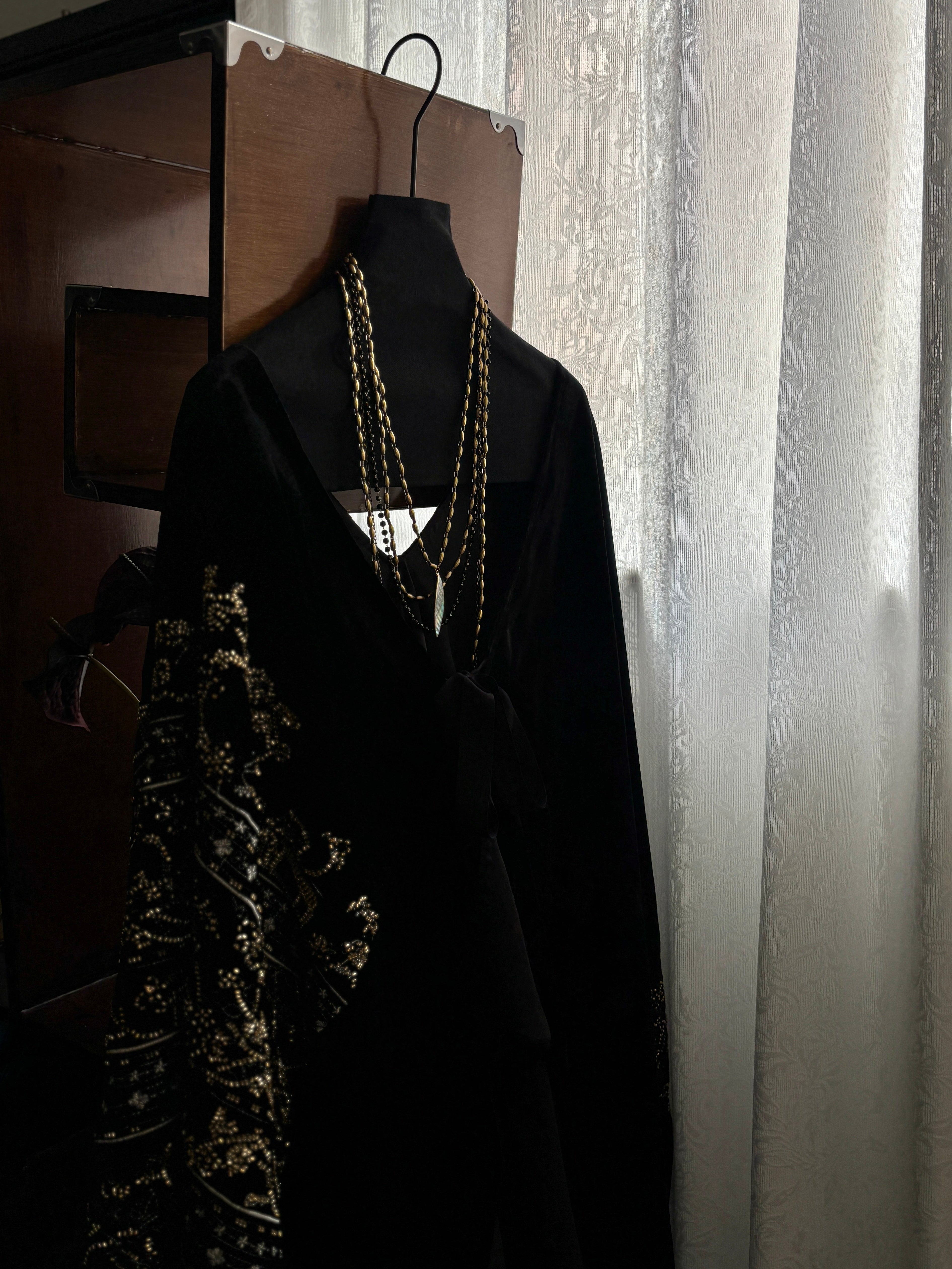 Regency black velvet embroidered cape