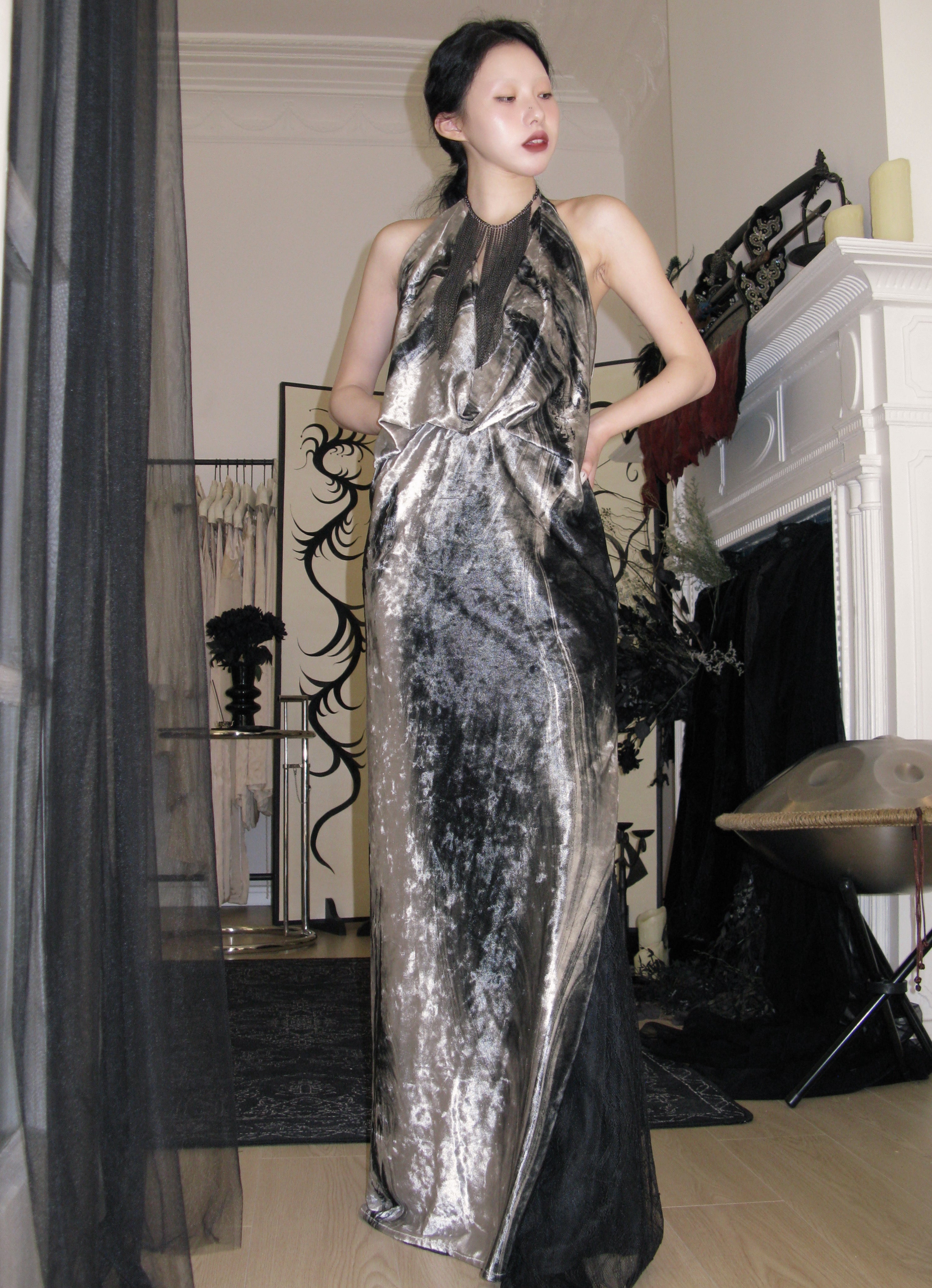 The fluid velvet halter gown