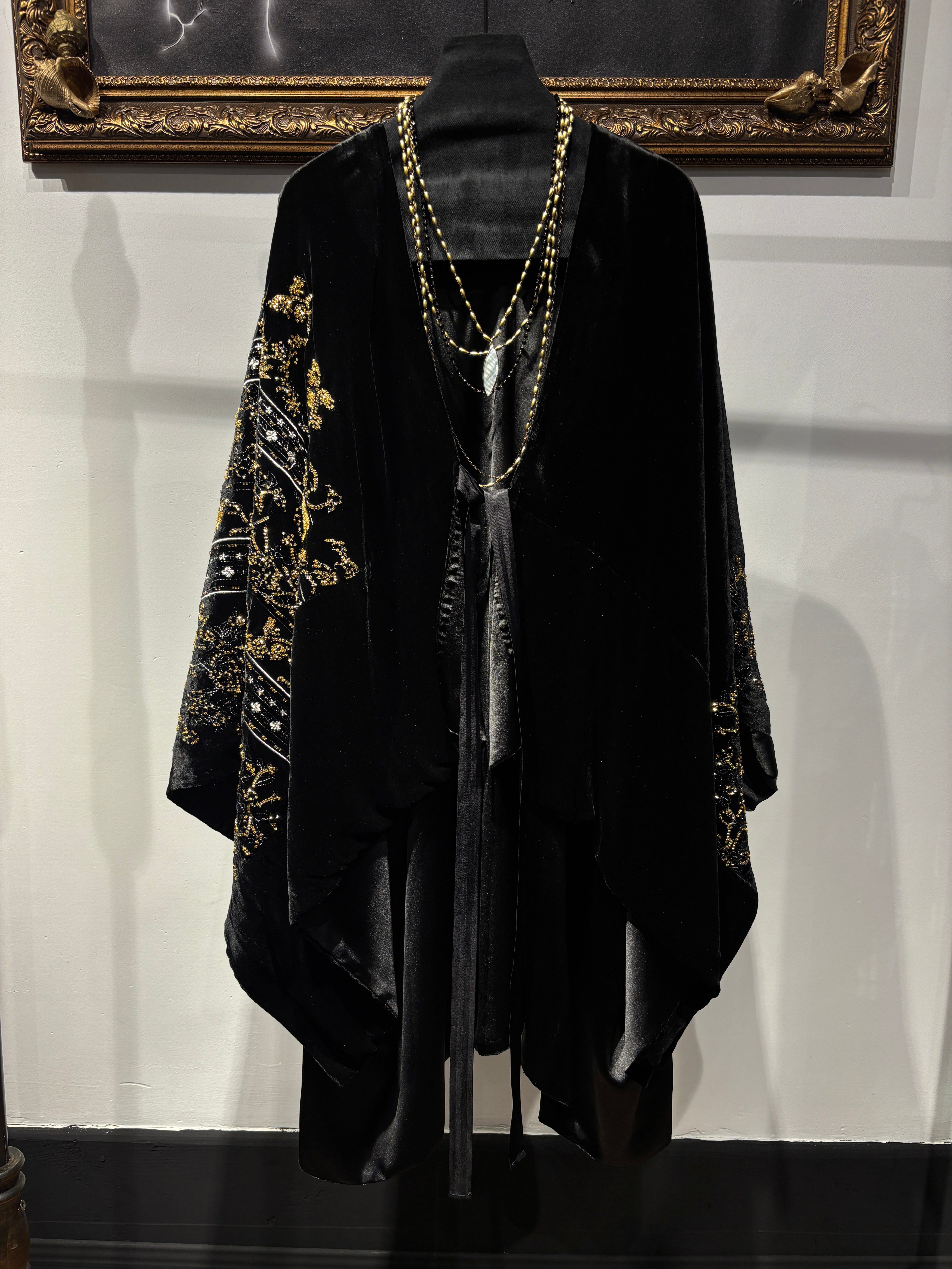 Regency black velvet embroidered cape