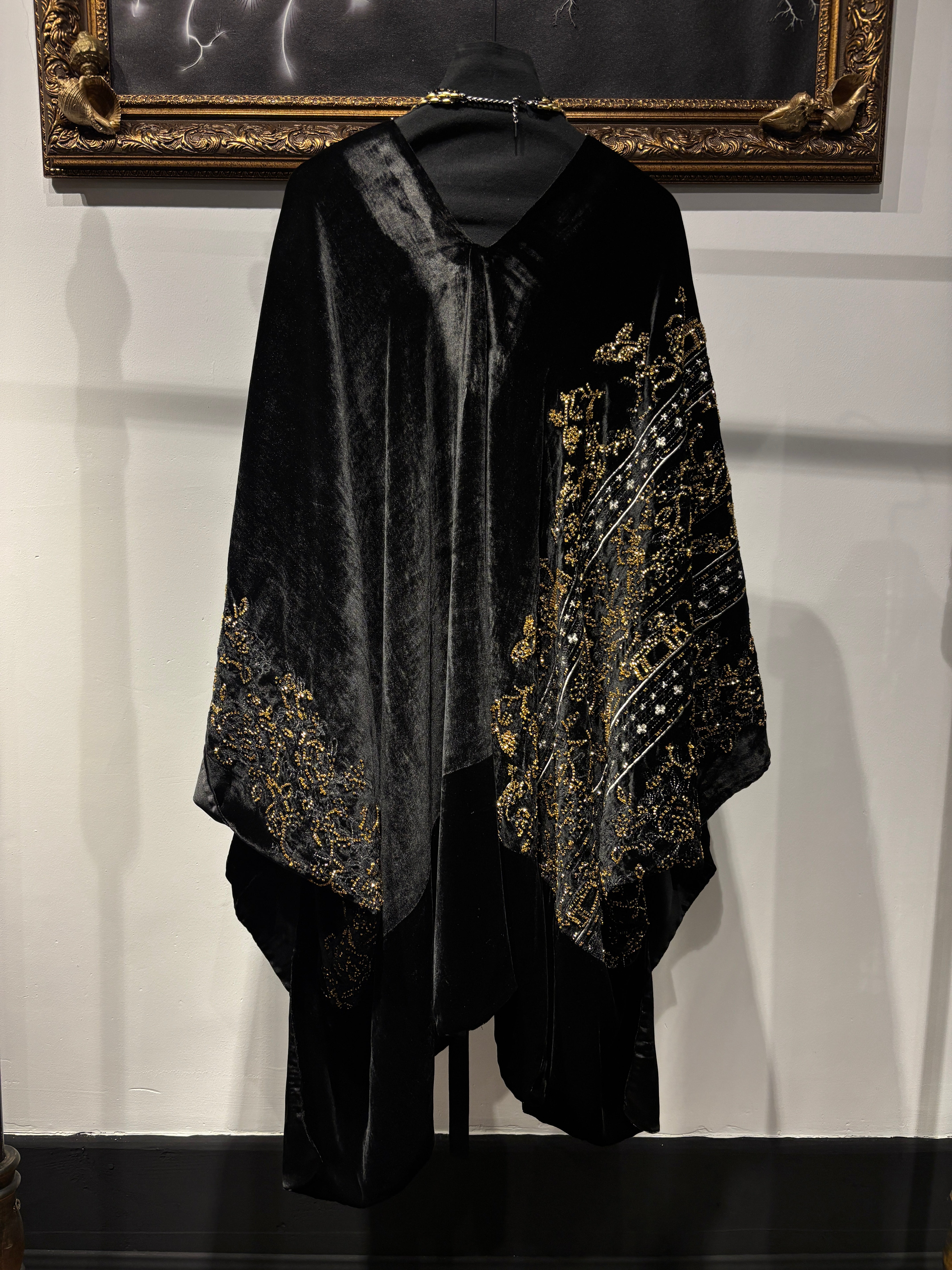 Regency black velvet embroidered cape