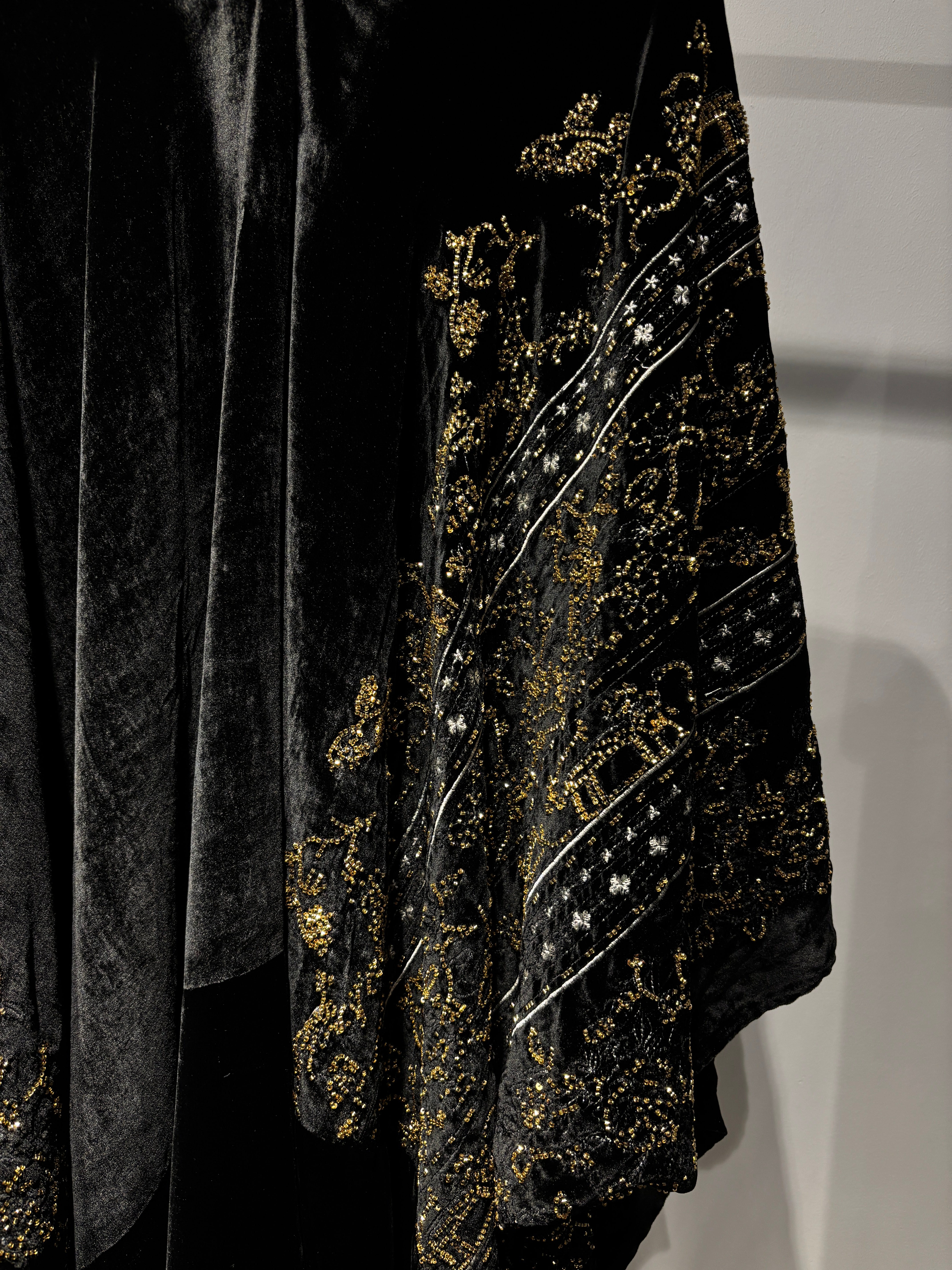 Regency black velvet embroidered cape