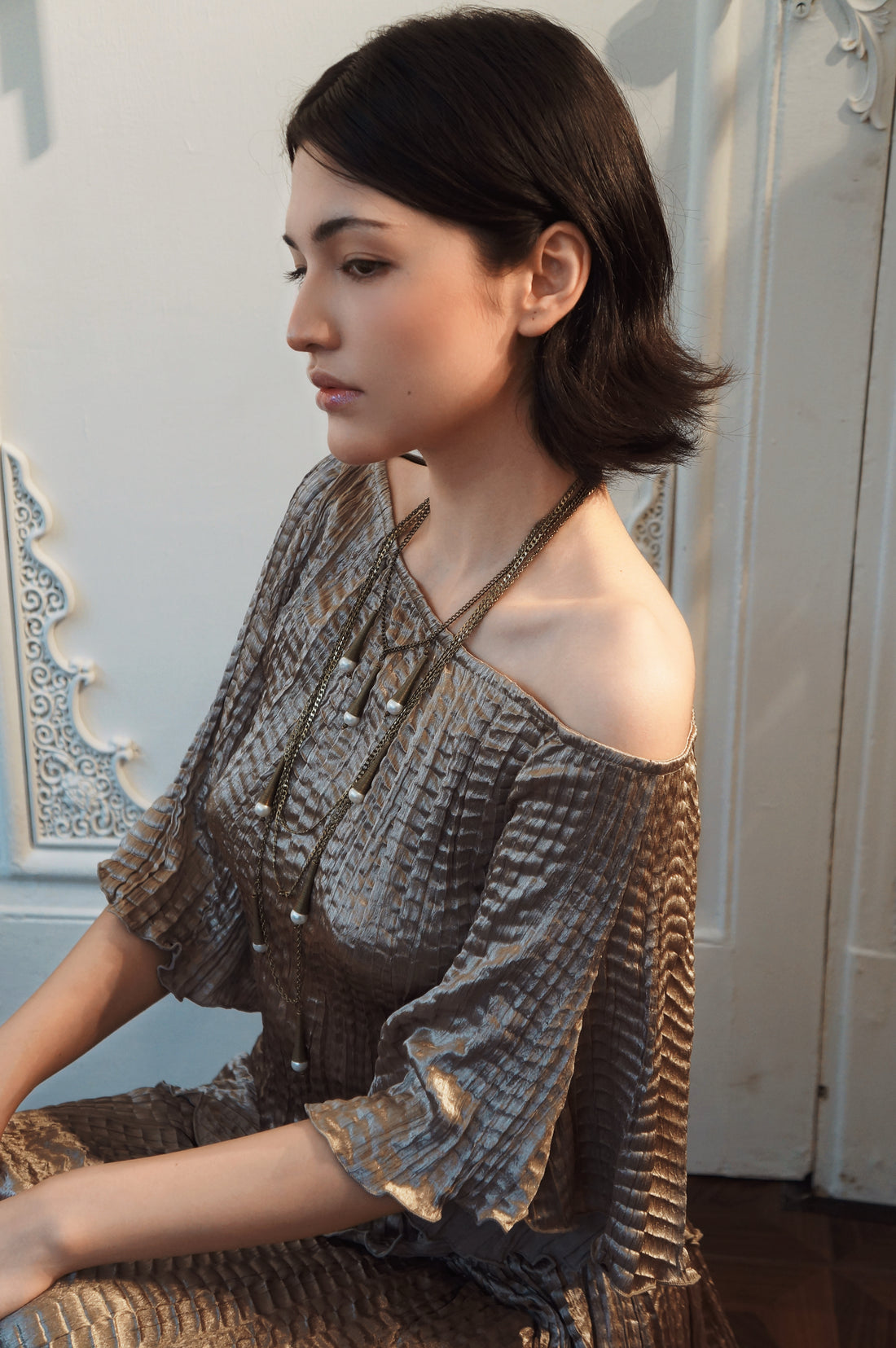 Off-shoulder crinkled top