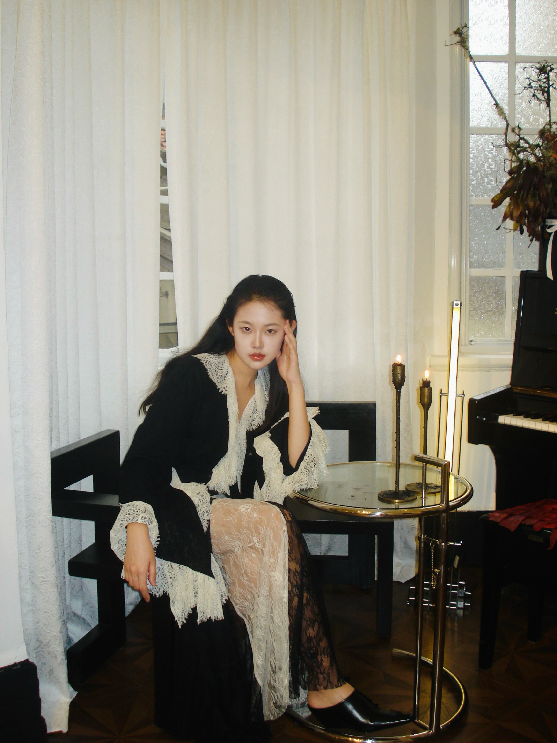 Regal romance lace trim longline coat