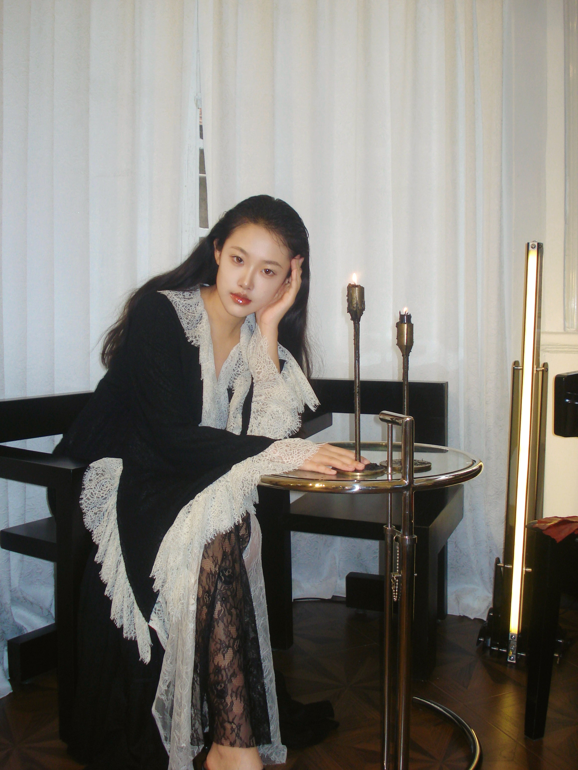 Regal romance lace trim longline coat
