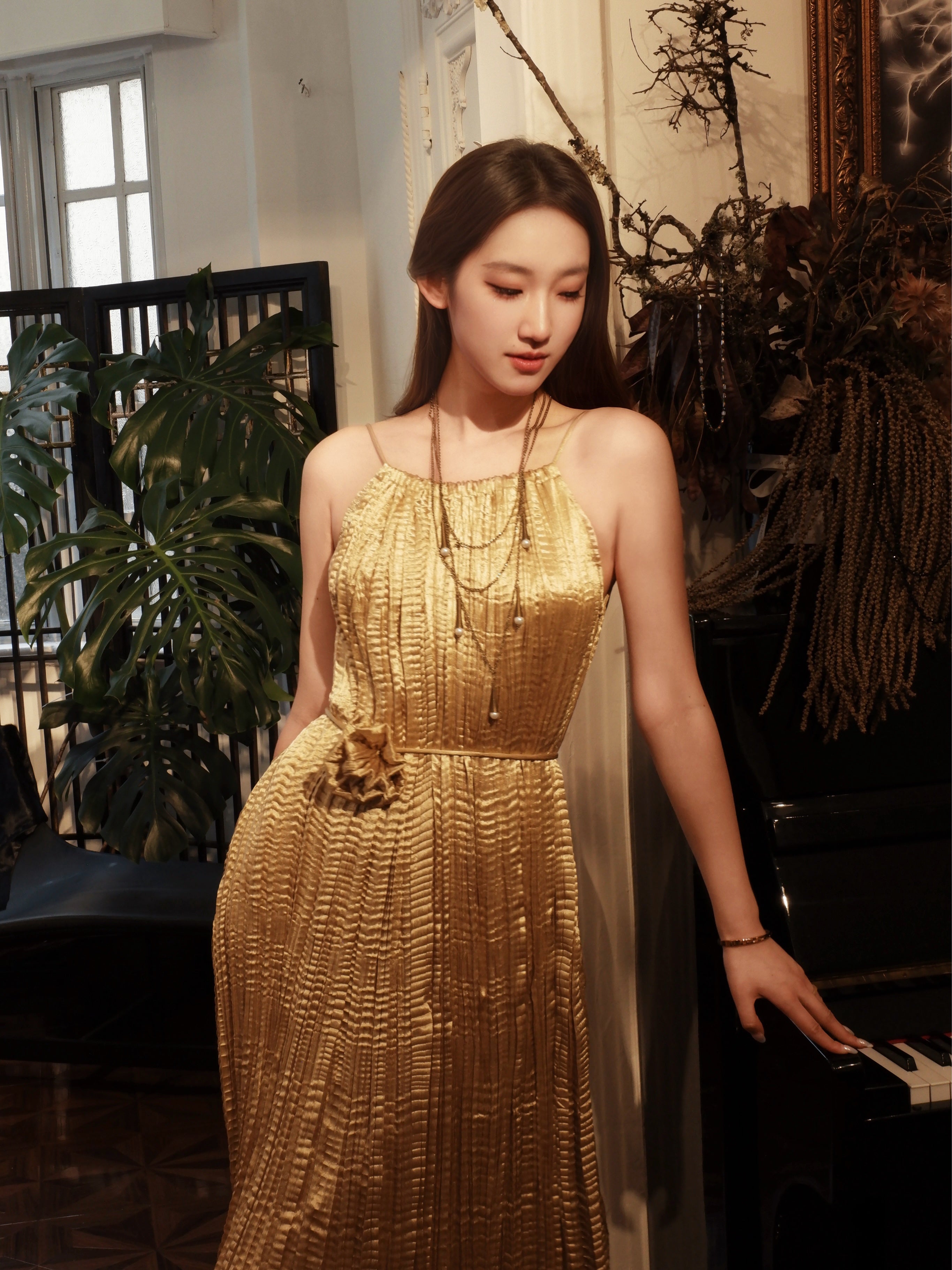 Gilded echo pleated dress