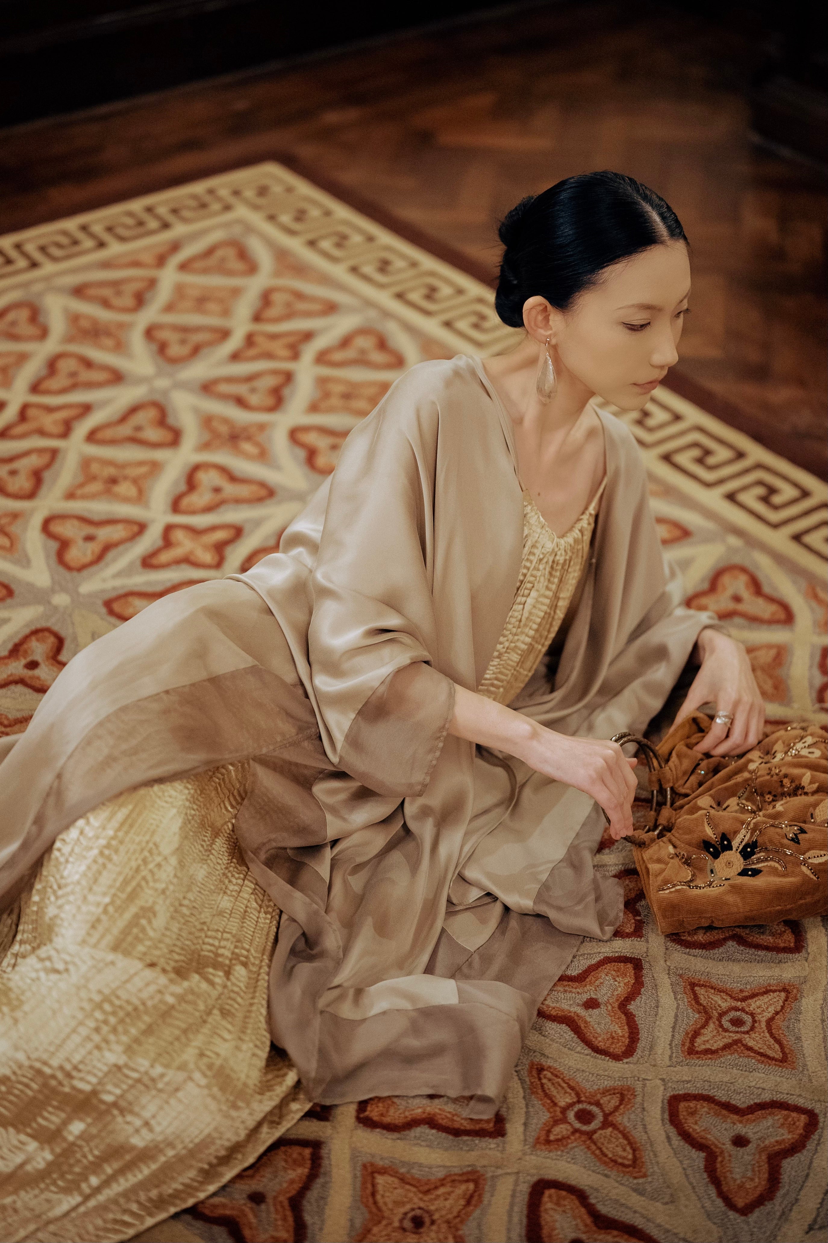 Ethereal layered silk kaftan